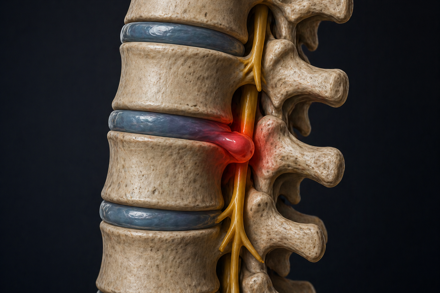 Illustration of a herniated disc in the spine